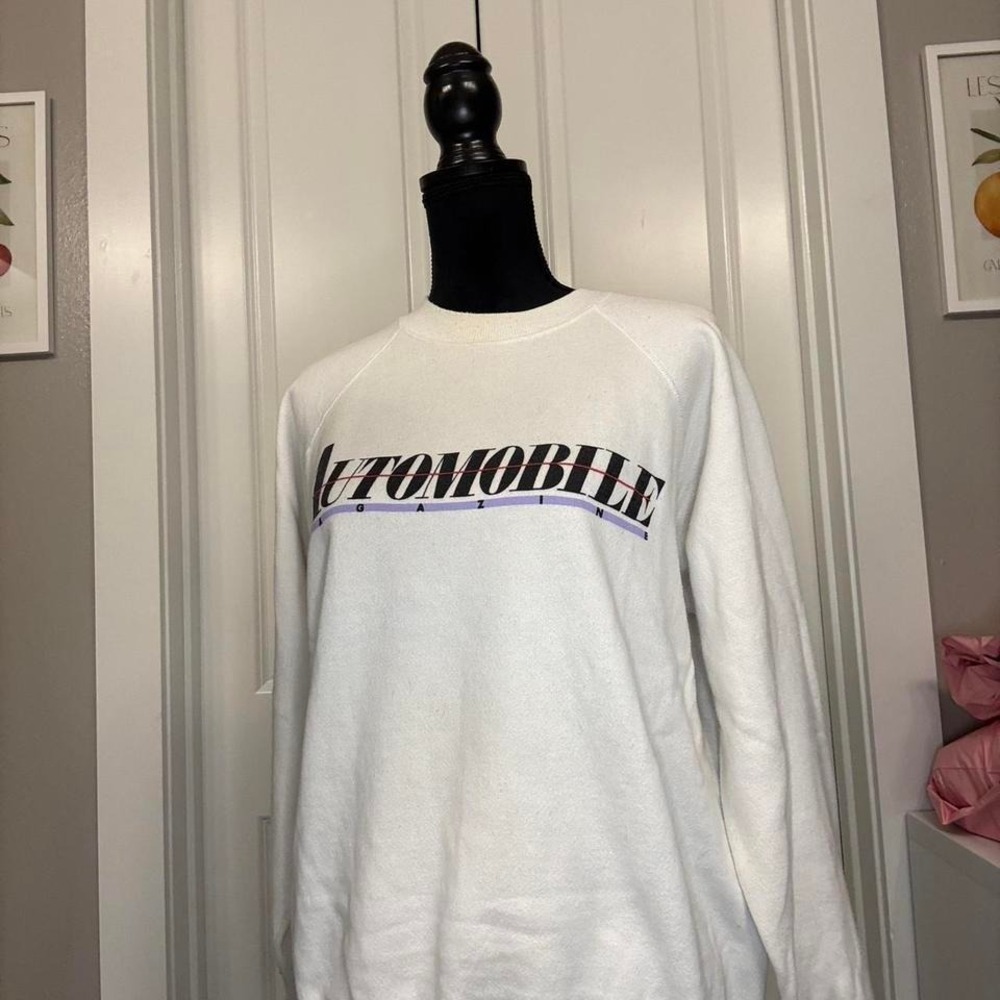 Vintage 90s AUTOMOBILE sweatshirt USA Raglan Graphic – Double Sided – L - Picture 2 of 8